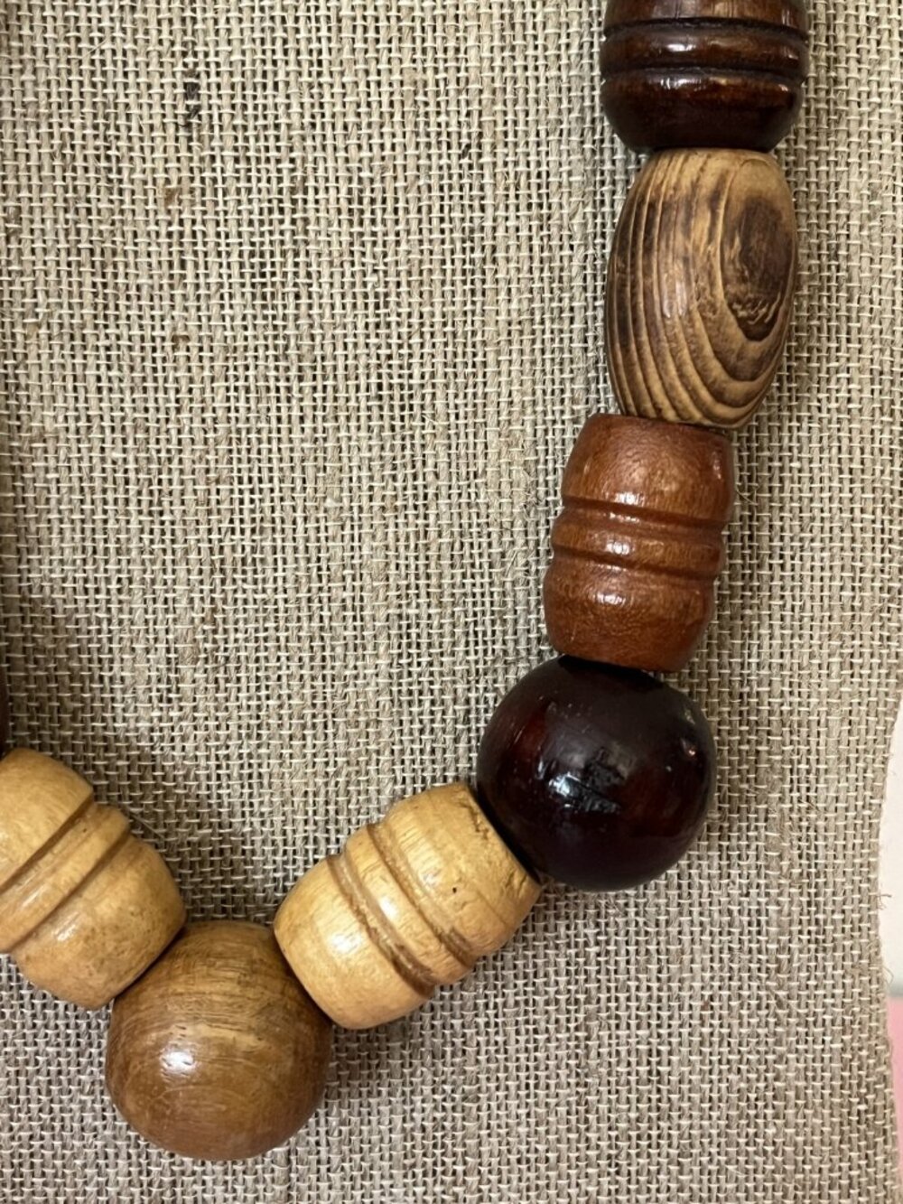 Chunky Wooden Beaded Necklace With Varied Shapes & Natural Tones For Women - Picture 2 of 5